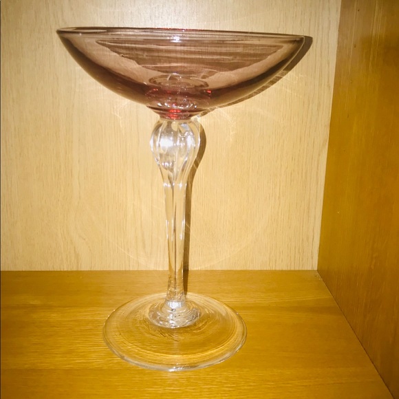 New Large Handblown Martini Glass Pink Tint Bowl